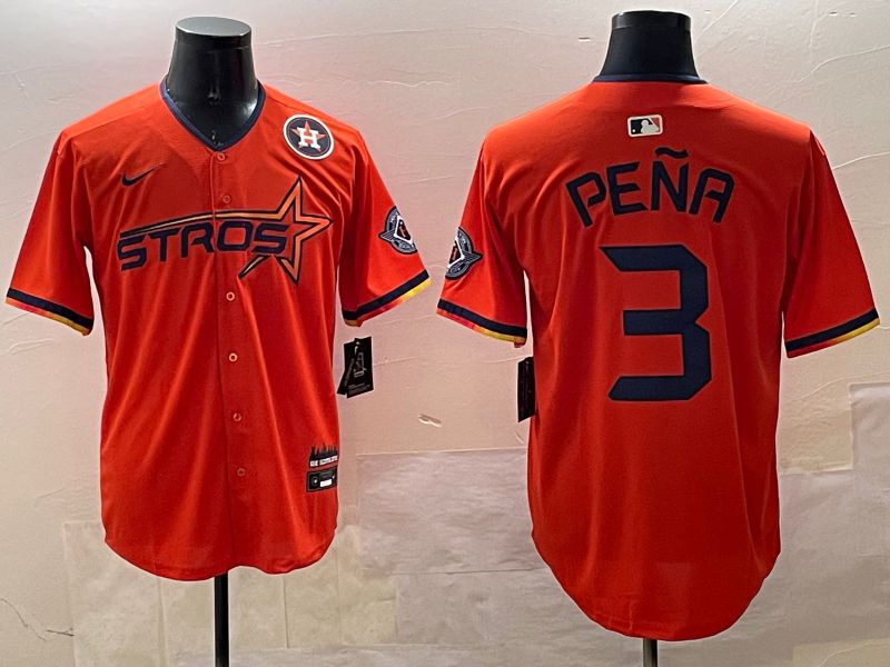 Men Houston Astros 3 Pena Orange Three generations Joint Name 2025 Nike MLB Jersey style 3
